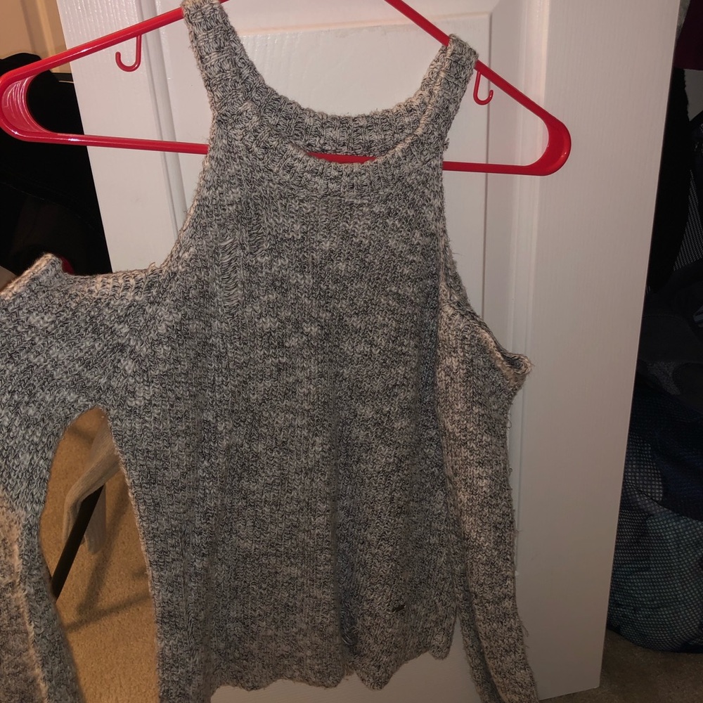Hollister off-shoulder bell sleeve grey sweater
